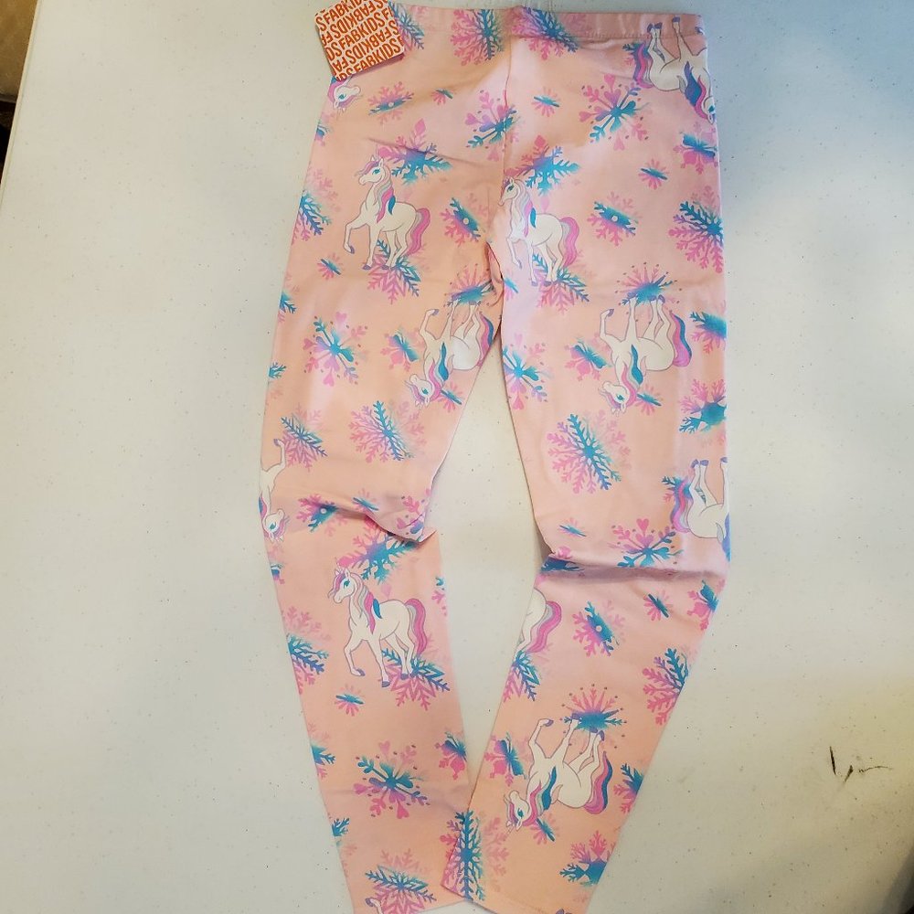 FabKIDS Girls Pink Unicorn Snowflake Leggings - Picture 4 of 8
